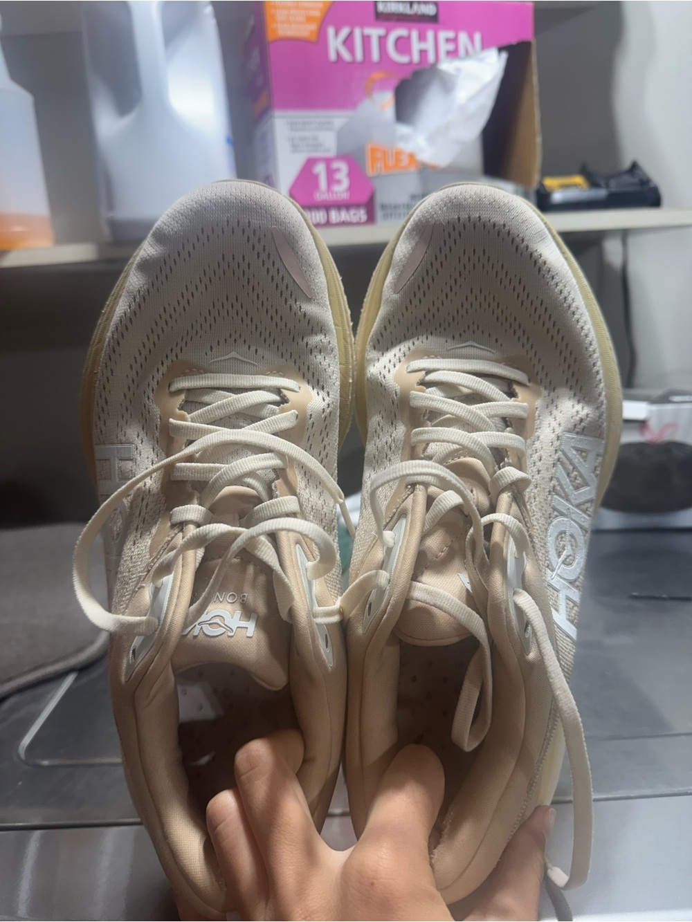 Hoka One One Bondi 8 Womens Size 10.5 Running Shoes Sneakers Shifting Sand Tan